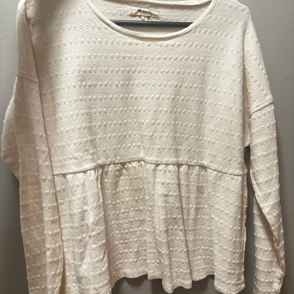Cream Textured Long Sleeve Top